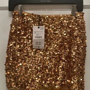 Zara Sequin Mini Skirt Gold . NWT